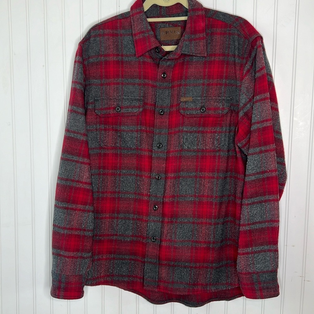 Orvis Red Flannel Shirt Jacket Size Mens Medium